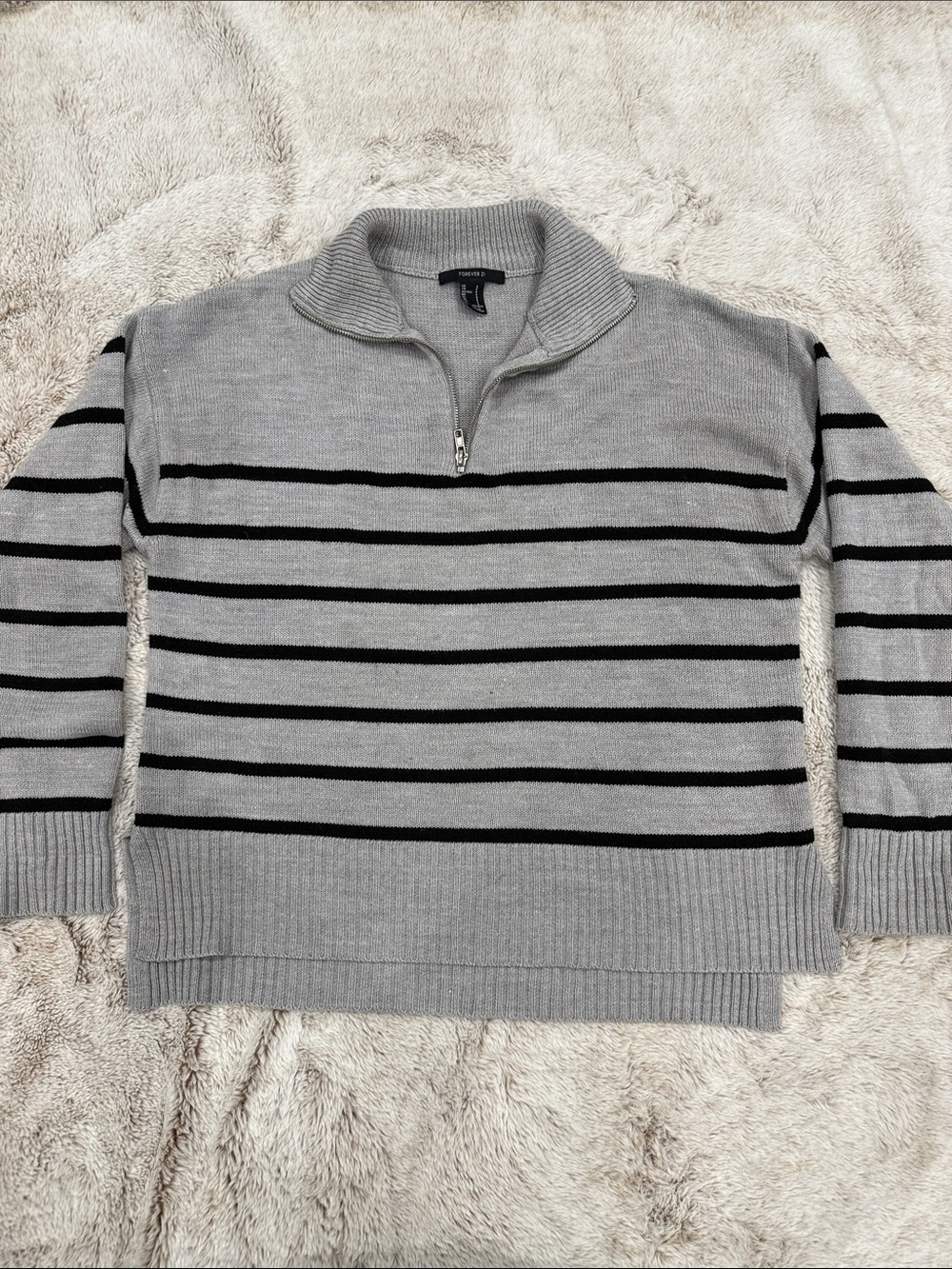 Forever 21 Women's Gray and Black Striped Cowl Sweater